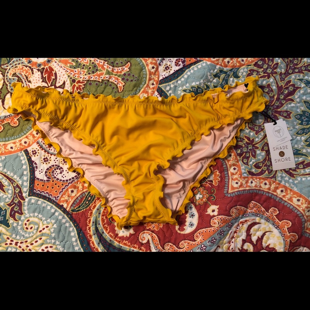 Shade and Shore yellow ruffle cheeky swim bottoms